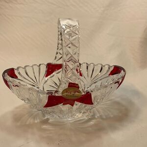 Anna Hutte Bleikristall 24% Lead Crystal Glass And Red Burgundy Candy Basket